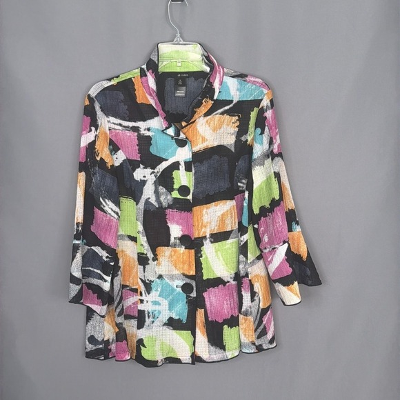 Ali Miles Jackets & Blazers - Ali Miles Jacket Womens Medium Multicolor Abstract Crepe Button Front Artsy